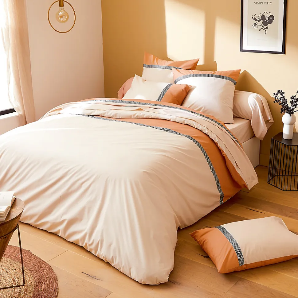 Parure de lit 240x220 cm 65x65 cm percale MACASSAR Cognac 3 pièces