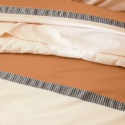 Parure de lit 240x220 cm 65x65 cm percale MACASSAR Cognac 3 pièces