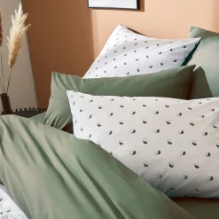 Parure de lit 140x200 cm 65x65 cm percale coton ALEX vert Kaki 2 pièces