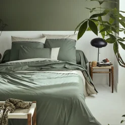 Parure de lit 140x200 cm 50x70 cm percale NOA vert Kaki 2 pièces