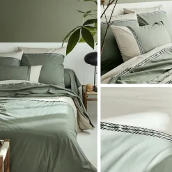 Parure de lit 140x200 cm 50x70 cm percale NOA vert Kaki 2 pièces