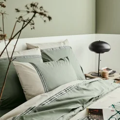 Parure de lit 140x200 cm 50x70 cm percale NOA vert Kaki 2 pièces