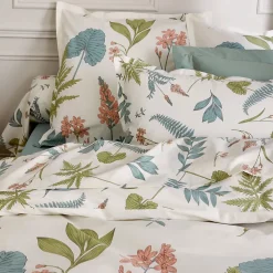 Parure de lit 260x240 cm 50x70 cm percale de coton FÉERIE Blanc sauge