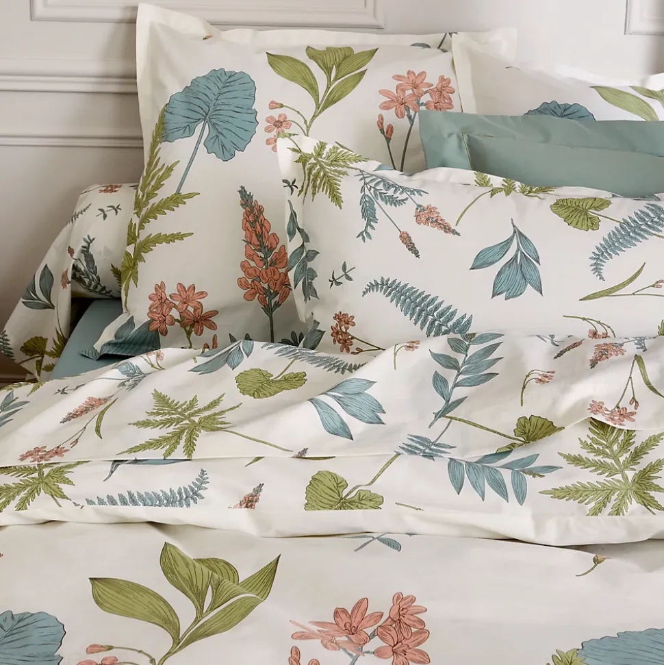 Parure de lit 260x240 cm 50x70 cm percale de coton FÉERIE Blanc sauge