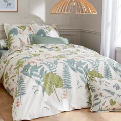 Parure de lit 260x240 cm 50x70 cm percale de coton FÉERIE Blanc sauge