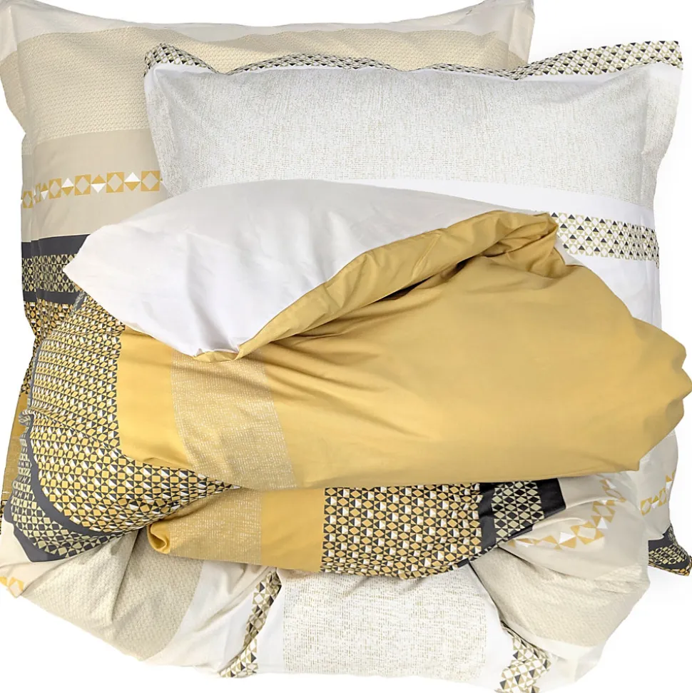 Parure de lit 280x240 cm 65x65 cm percale coton MARLOW Miel 3 pièces