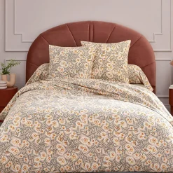 Parure de lit 200x200 cm 65x65 flanelle LILY gris orange 3 pièces