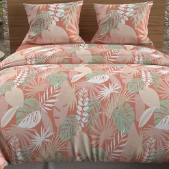 Parure housse de couette en coton 57 fils 240x220 cm TANZANIE corail, par Soleil d'ocre