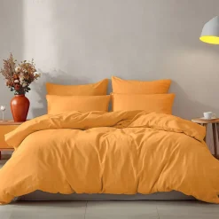 Parure housse de couette 140x200 cm avec 2 taies 65x65 cm en coton Caramel STUDIO