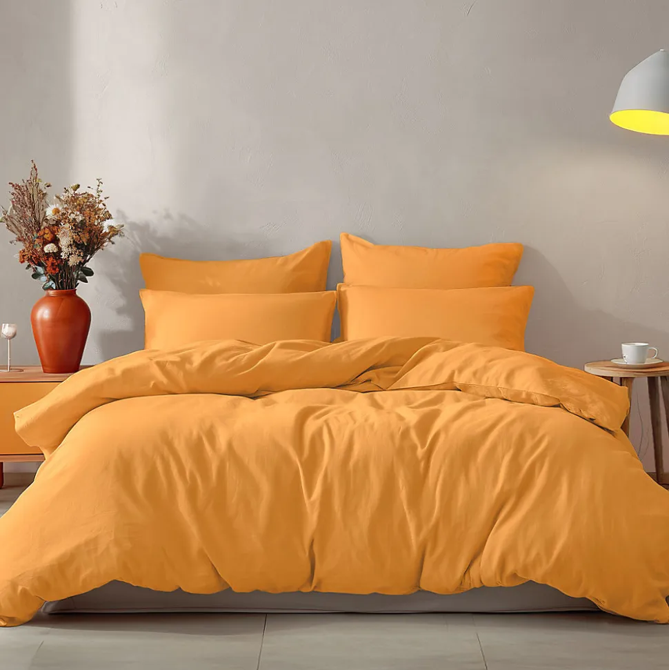 Parure housse de couette 140x200 cm avec 2 taies 65x65 cm en coton Caramel STUDIO