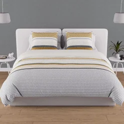 Parure housse de couette en coton 57 fils 240x220 cm THALES moutarde, par Soleil d'ocre