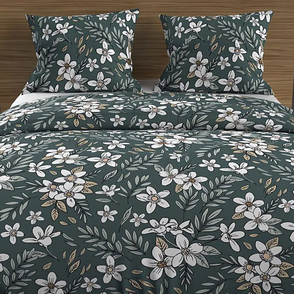 Parure housse de couette en coton 57 fils 240x220 cm MANON vert, par Soleil d'ocre