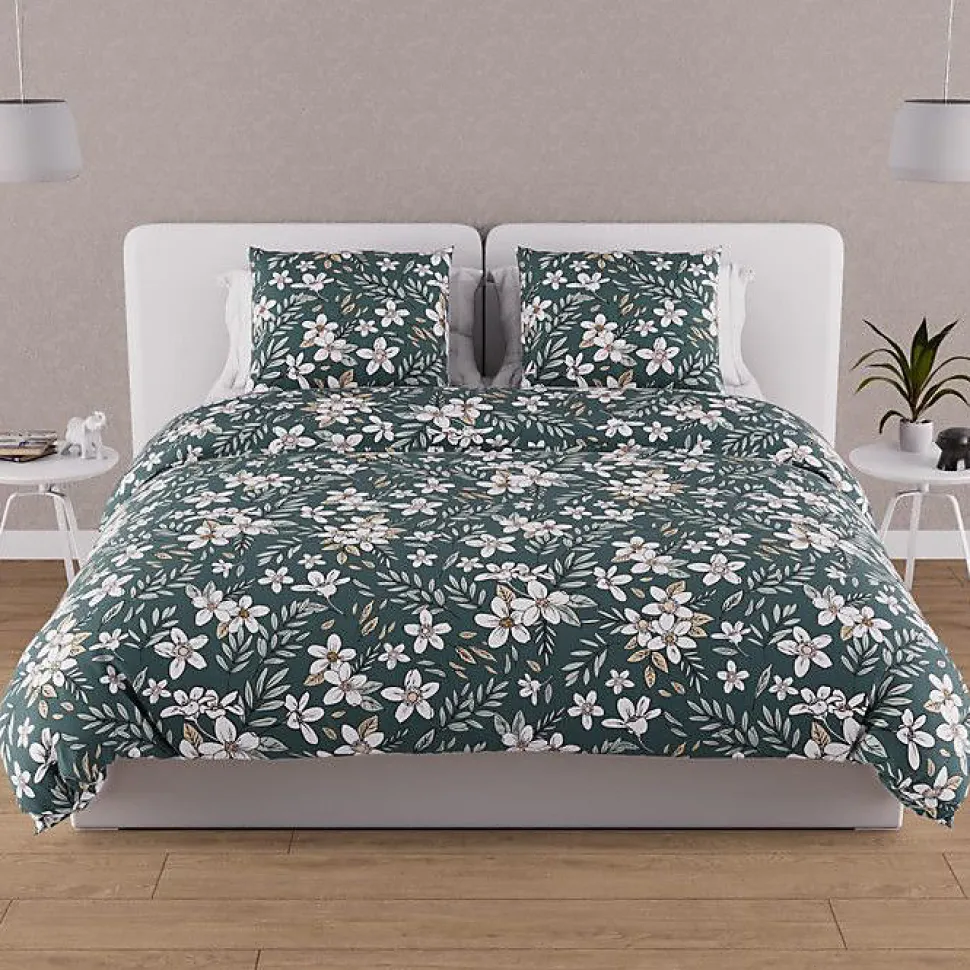 Parure housse de couette en coton 57 fils 240x220 cm MANON vert, par Soleil d'ocre