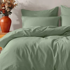 Parure housse de couette 260x240 cm avec 2 taies 65x65 cm en coton Sauge STUDIO