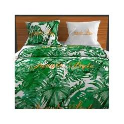 Parure housse de couette en coton 57 Fils/cm2 260x240 cm NOUMEA Vert et Blanc par Soleil d'ocre