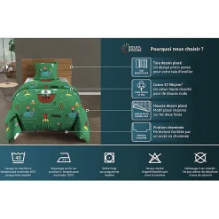 Parure housse de couette 140x200 cm PIRATES vert, 100% coton 57 fils/cm2, par Soleil d'Ocre