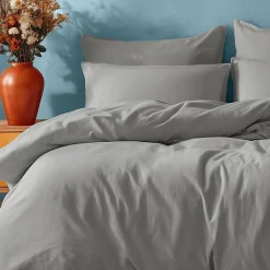 Parure housse de couette 140x200 cm avec 2 taies 50x70 cm en coton Gris Perle STUDIO