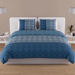 Parure housse de couette en coton 57 fils 240x220 cm ETHNO bleu, par Soleil d'ocre