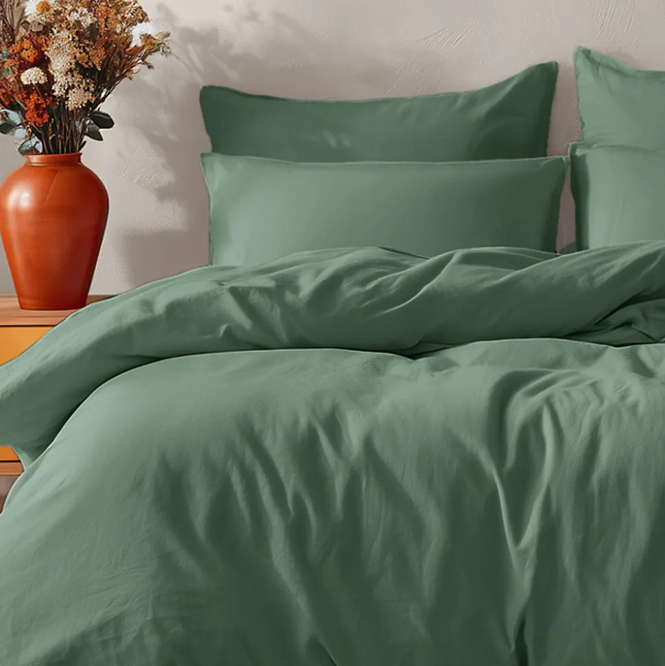 Parure housse de couette 200x200 cm avec 2 taies 65x65 cm en coton Lichen STUDIO