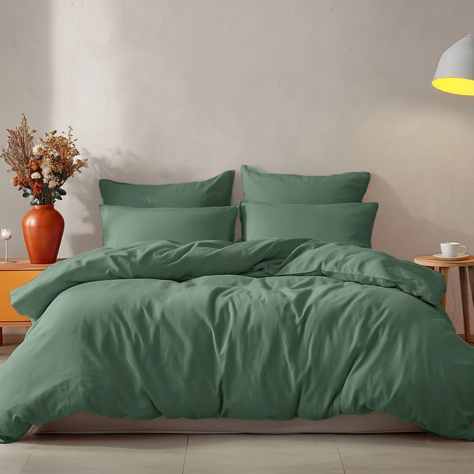 Parure housse de couette 200x200 cm avec 2 taies 65x65 cm en coton Lichen STUDIO