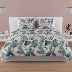 Parure housse de couette en coton 57 fils 240x220 cm TROPIC vert, par Soleil d'ocre