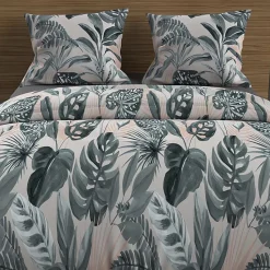 Parure housse de couette en coton 57 fils 240x220 cm TROPIC vert, par Soleil d'ocre