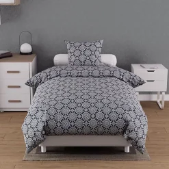 Parure housse de couette coton 57 fils 140x200 cm ESMERALDA marine, par Soleil d'ocre