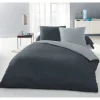 Parure housse de couette 2 personnes - 220x240 cm - 100% Coton - Bicolore Gris clair et foncé
