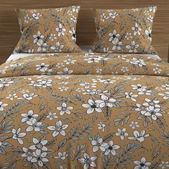 Parure housse de couette en coton 57 fils 260x240 cm MANON camel, par Soleil d'ocre