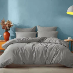 Parure housse de couette 240x220 cm avec 2 taies 50x70 cm en coton Gris Perle STUDIO