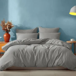 Parure housse de couette 240x220 cm avec 2 taies 65x65 cm en coton Gris Perle STUDIO