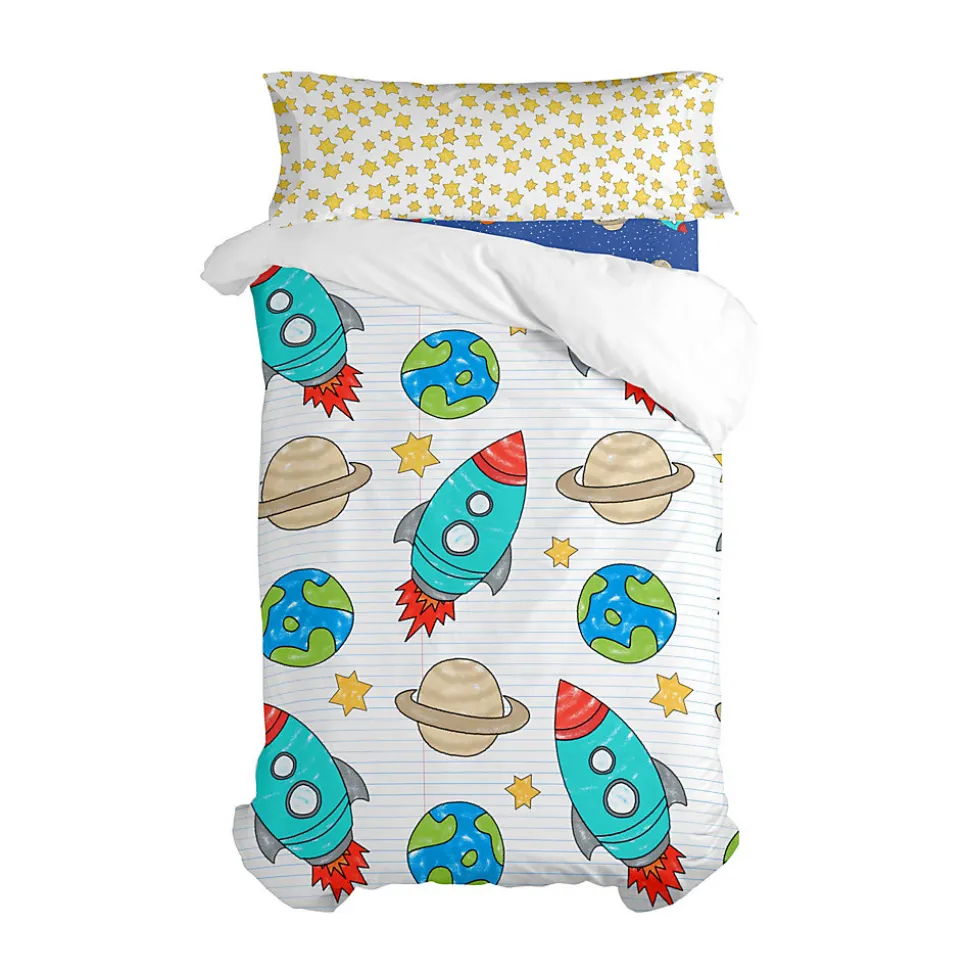 Parure housse de couette 2 pièces Space rocket 100% Coton Happyfriday