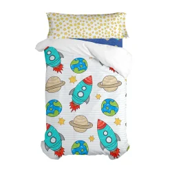Parure housse de couette 2 pièces Space rocket 100% Coton Happyfriday