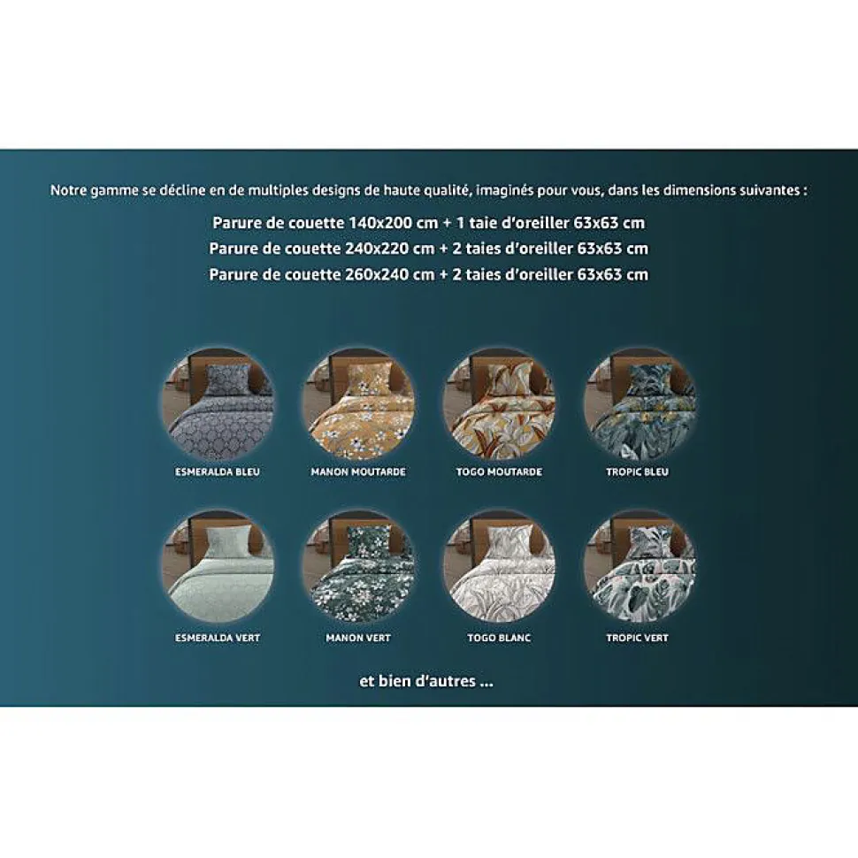 Parure housse de couette en coton 57 fils 240x220 cm MANON camel, par Soleil d'ocre