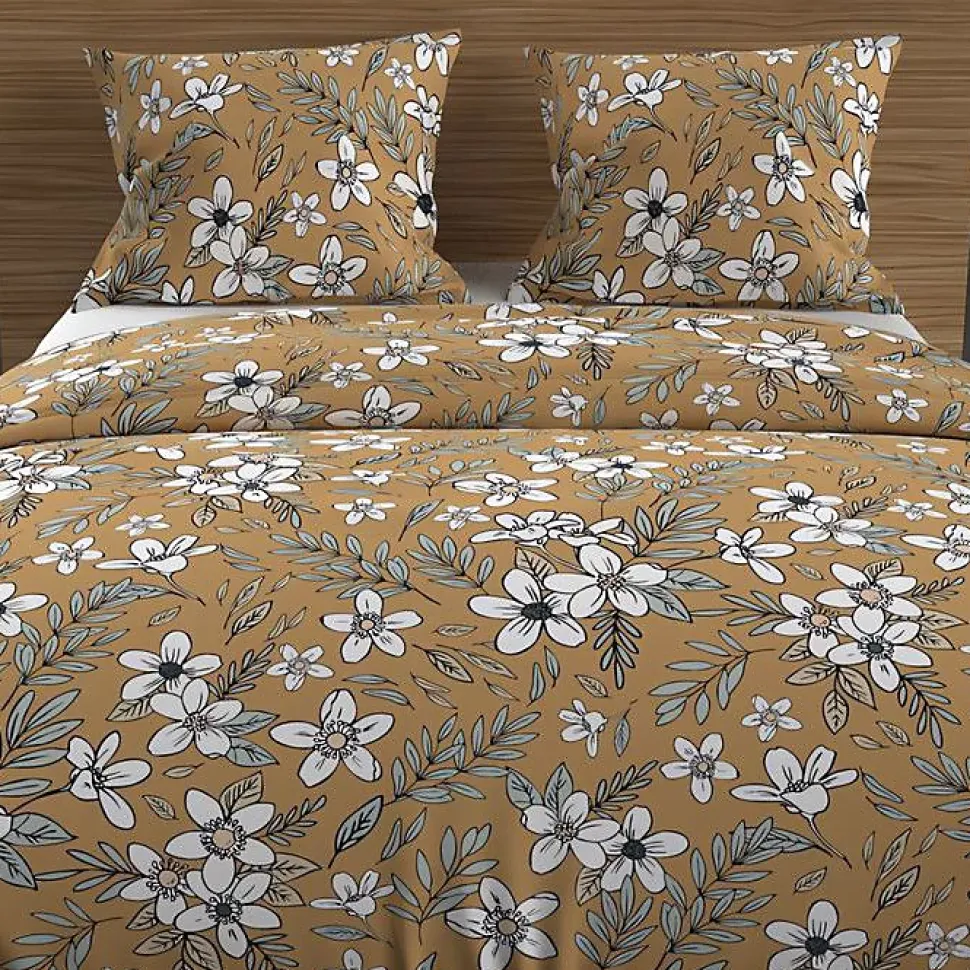 Parure housse de couette en coton 57 fils 240x220 cm MANON camel, par Soleil d'ocre