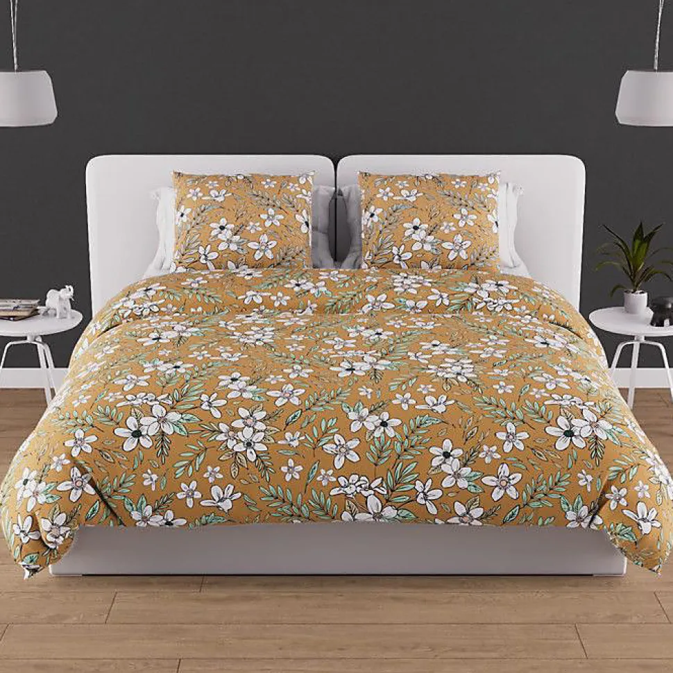 Parure housse de couette en coton 57 fils 240x220 cm MANON camel, par Soleil d'ocre