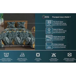 Parure housse de couette en coton 57 fils 240x220 cm MATHIS jaune, par Soleil d'ocre