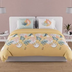 Parure housse de couette en coton 57 fils 240x220 cm MATHIS jaune, par Soleil d'ocre