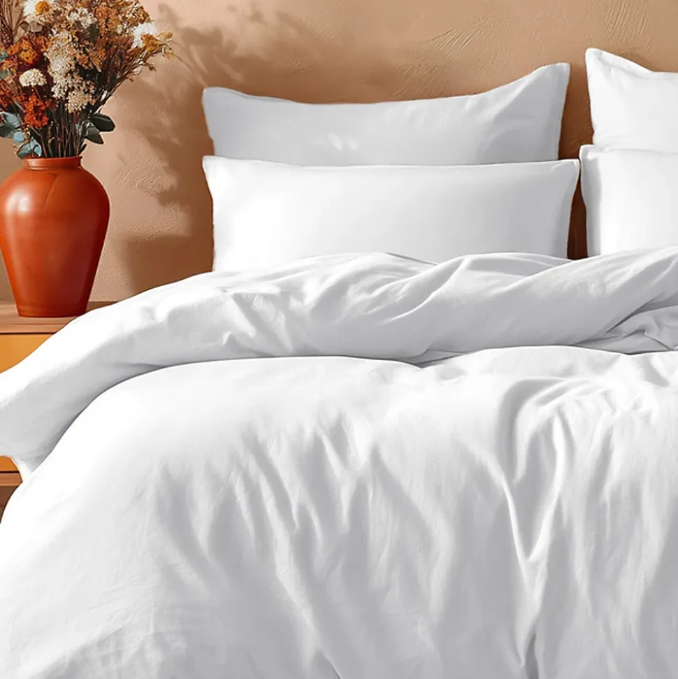 Parure housse de couette 240x220 cm avec 2 taies 65x65 cm en coton Blanc STUDIO