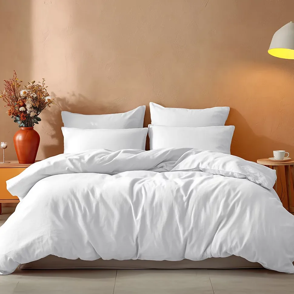 Parure housse de couette 240x220 cm avec 2 taies 65x65 cm en coton Blanc STUDIO