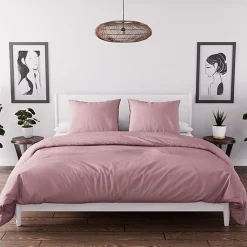 Parure housse de couette en microfibre lavée 260x240 cm BOHEME vieux rose, par Soleil d'Ocre