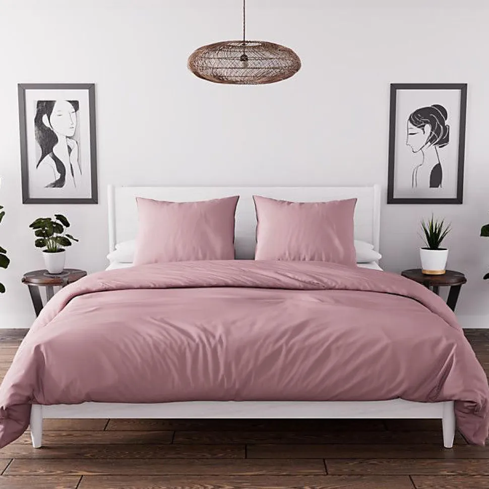 Parure housse de couette en microfibre lavée 260x240 cm BOHEME vieux rose, par Soleil d'Ocre