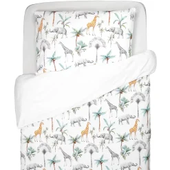 Parure réversible housse de couette + taie d'oreiller enfant Safari