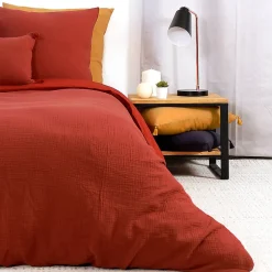 Parure 140x200 cm double gaze de coton GAZGAZ rouge ocre 2 pièces