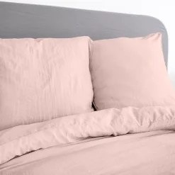 Parure 240x220 cm MILA polyester micro lavée rose poudré 3 pièces