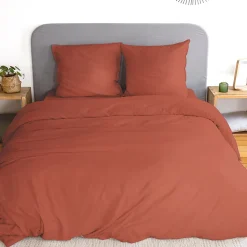 Parure 260x240 cm MILA polyester micro lavée rouge terracotta 3 pièces