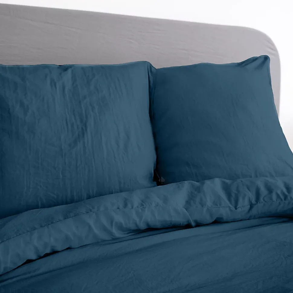 Parure 260x240 cm MILA polyester micro lavée bleu nuit 3 pièces