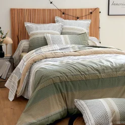 Parure 140x200 cm 50x70 cm coton NIAGARA vert Kaki 2 pièces