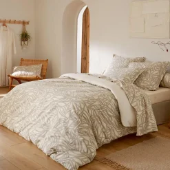 Parure 260x240 cm 65x65 cm coton SERENA Beige écru 3 pièces