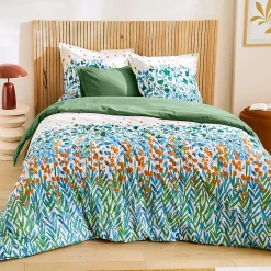 Parure 280x240 cm 50x70 cm coton ÉVASION Blanc vert 3 pièces